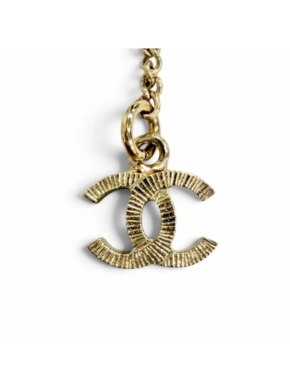 Chanel CC Logo Rhinestone Ribbon Necklace Gold